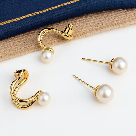 🆕️ 2-in-1 Dainty Gold Faux Pearl Earrings | Versatile Stud & Hugger Style 🌟 - Picture 10 of 12
